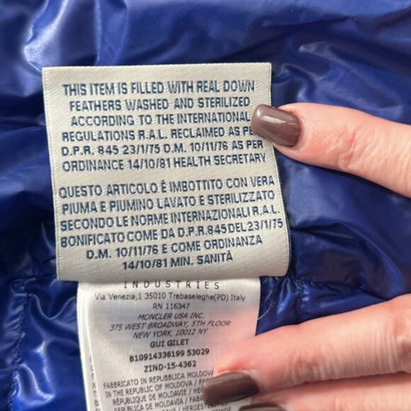 Men's Moncler Blue Gilet Gui Down Filled Vest Jacket Size XXL - Picture 14 of 16